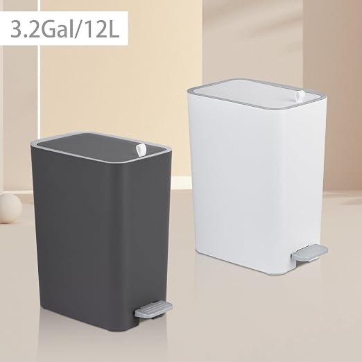 rejomiik Small Bathroom Trash Can with Lid, 3.2 Gallon Step Garbage Can with Handle, Slim Mini Wastebasket Bin for Bedroom, Office, Dorm, White - Image 7