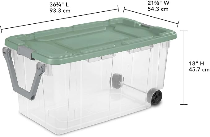Ratiyae 160 Quart Wheeled Storage Box, Extra Large Durable Clear Plastic Bin, Latch Lid, Lt Green, 2 Count - Image 2