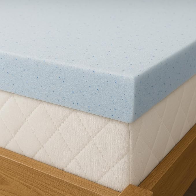 LOUNJ Gel Memory Foam Mattress Topper King, 4 Inch Cooling Bed Topper for Back Pain Relief and Pressure Support, CertiPUR-US Certified, Made in USA, Blue