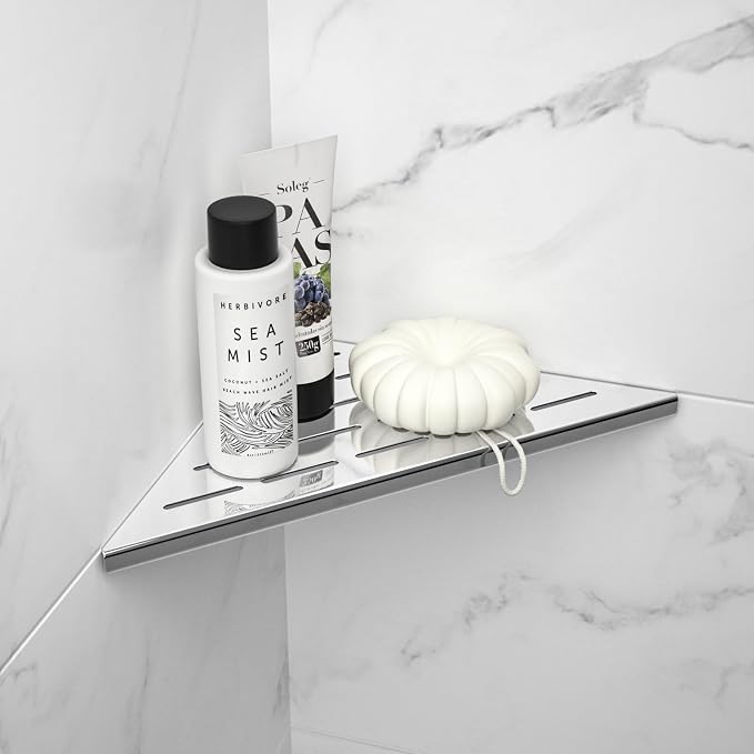 Corner Shower Shelf 10" Polished 304 Stainless Steel Recessed Corner Shelves with Slot Design Bathroom Grout in Shelf for Tiled Wall, 2 Pack - Image 6