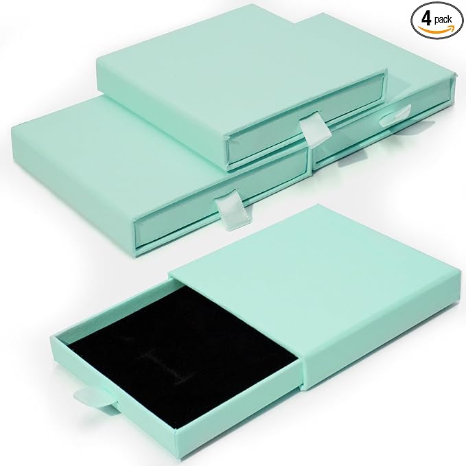 4 Pcs Jewelry Gift Box, 3.5×3.5x0.7Inch Cardboard Jewelry Boxes, Fancy Necklace Bracelet Earring Drawer Organizer Box, Kraft Empty Jewellery Boxes for Necklace Ring Earring Display Box(Blue) by Rimoev