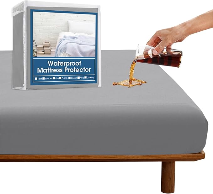 SPRINGSPIRIT Full Size Waterproof Mattress Protector, Full Mattress Cover Pad Waterproof with Deep Pocket up to 14’’, Bed Fitted Sheet, Gray Color