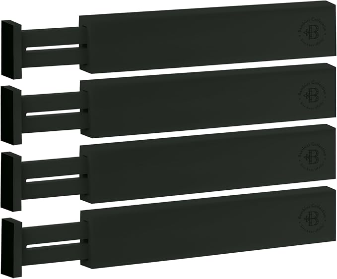 4-Pack Bamboo Drawer Dividers - 2.6 Inches High, Adjustable 16 to 22 Inches Expandable Drawer Organizers and Dresser Separators for Clothes, Utensils, Bedroom, Bathroom, Kitchen, Office, Black Wood - Image 8