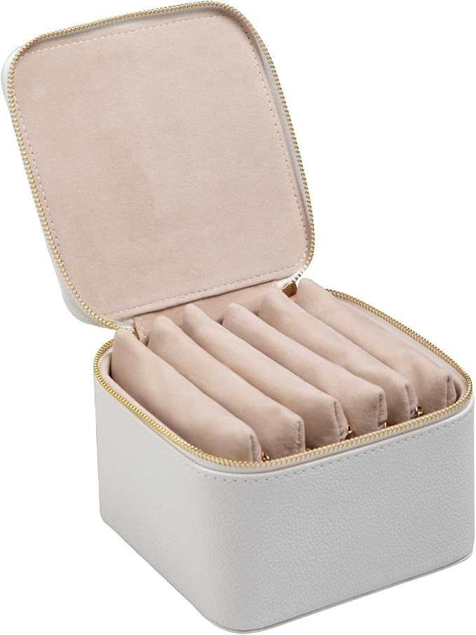 Frebeauty Small Travel Jewelry Box,Travel Jewelry Case with 6 Pouch Bags,Portable Travel Jewelry Organizer,Mini Jewelry Storage,3.35 x 4.9 x 4.8 Inches,Gift Idea for Women Girls (White) - Image 5
