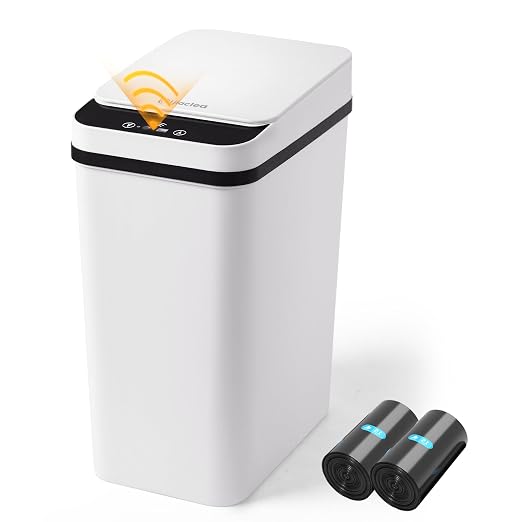 Bathroom Trash Can Automatic Touchless 2.6 Gallon Small Smart Trash Cans with Lid Slim Garbage Can for Kitchen, Toilet, Bedroom, RV, Living Room by LJIACLEATouchlessTrashCan