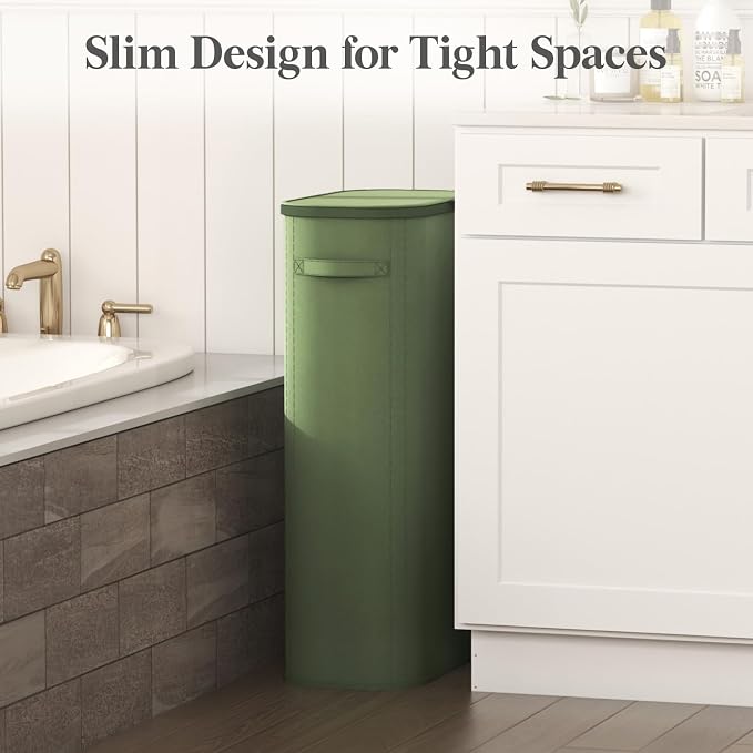 Lifewit Slim Laundry Basket with Lid, Narrow Large Laundry Hamper with Plastic Handles and Removable Bag, Tall Foldable Dirty Clothes Hampers for Laundry Room, Bedroom, Bathroom, Dorm, 75L Green - Image 2