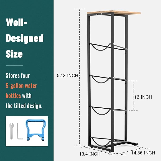 MYLOLF 5 Gallon Water Jug Holder with Storage Shelve : 4 Tier Water Jug Stand Holder for 5 Gallon Water Dispenser- 5 Gal Water Bottle Storage Rack Organizer for Home Kitchen Garage - Image 6