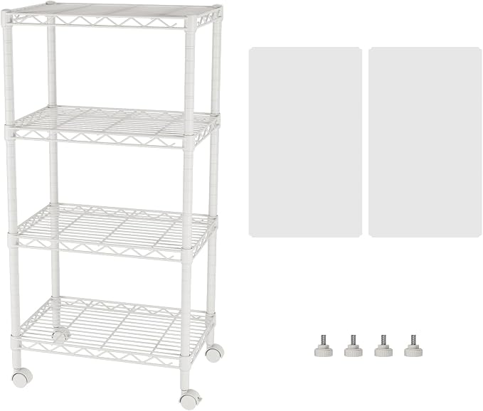 SINGAYE 4 Small Shelves Storage Shelf Wire Shelving Unit Metal Shelf Adjustable Organizers Storage Shelving with Wheels for Bathroom Laundry Room Kitchen Pantry11.5”D x 17.5”W x 30.5”H White by SINGAYE