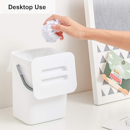 LALASTAR Mini Desktop Trash Can with Lid, Small Countertop Garbage Can, Plastic Tiny Tabletop Wastebasket for Office/Kitchen/Coffee Table, 3L/0.8 Gal, White - Image 4