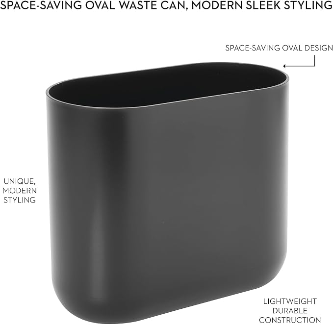 iDesign Small Slim Plastic Bathroom Trash Can, Garbage Can for Bedroom, Office, Desk, Dorm, 2-Pack, Gray - Image 5