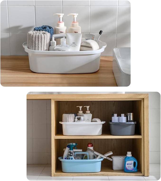 Large Cleaning Supplies Caddy Portable Shower Basket Supply Organizer with Handle Plastic Bucket Tool Storage for Bathroom, Bedroom, Kitchen, College Dorm, Garden, White 2 Pack - Image 6