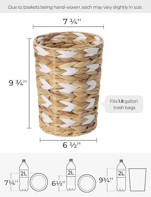 StorageWorks Wicker Waste Basket, Small Trash Can, Rattan Trash Basket with Handwoven Water Hyacinth and Paper Rope, Wicker Garbage Can for Bathroom, Bedroom, 1 Pack - Image 2
