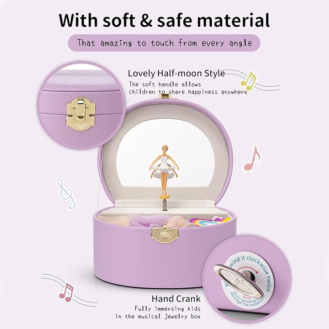 VLANDO Musical Jewelry Box for Girls, Small Kid Music Box with Ballerina for Party Bedroom Decor, Bithday Gift for Girl - Purple - Image 6