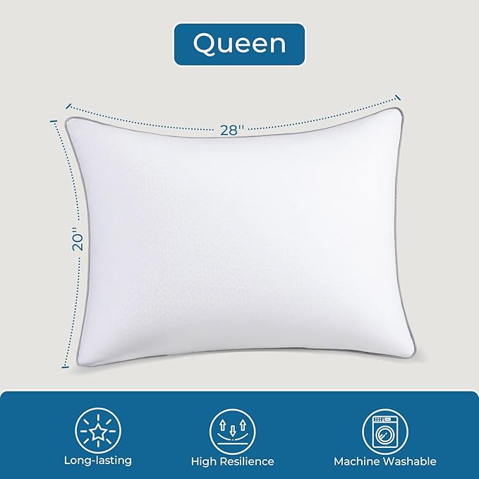 Sasttie Pillows Queen Size Set of 4, Bed Pillows for Side, Back, and Stomach Sleepers - Oeko-Tex Certified Supportive Down Alternative Plump Filling - Hotel Quality and Machine Washable, 4 Pack