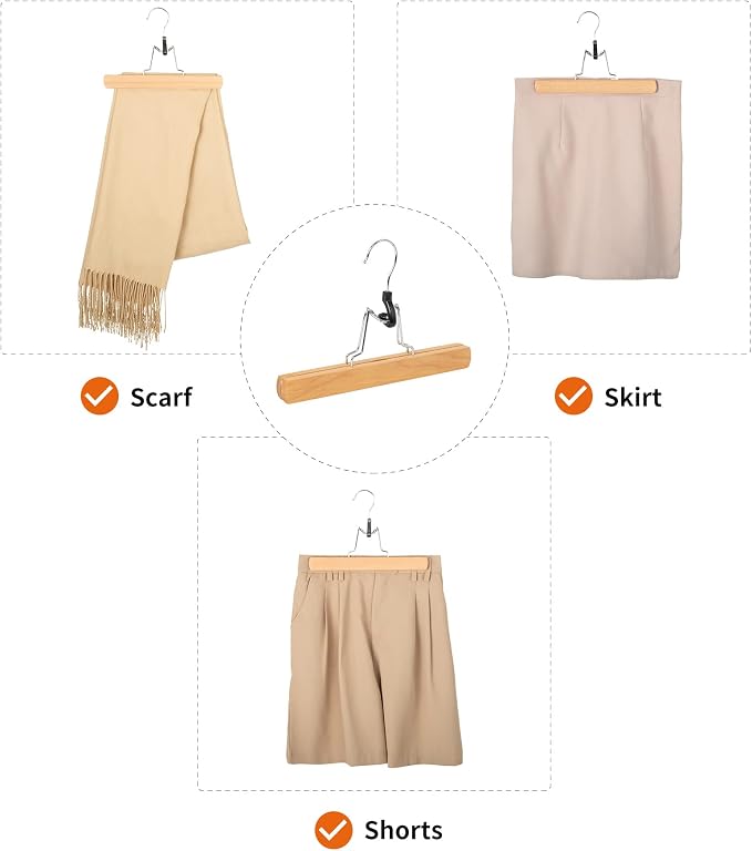 Amazon Basics Wooden Pants Hangers Closet Organizer, Natural, 20-Pack - Image 5
