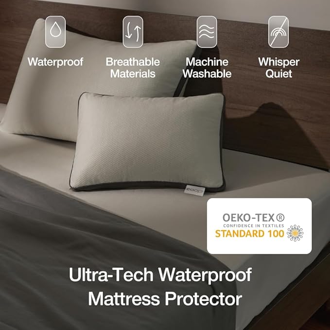 Coop Home Goods Ultra-Tech Waterproof Mattress Protector Full, Smooth Top Mattress Pad, Waterproof Cover, Up to 18 Inches Deep, Machine Washable, Noiseless Comfort, Full (54x75)