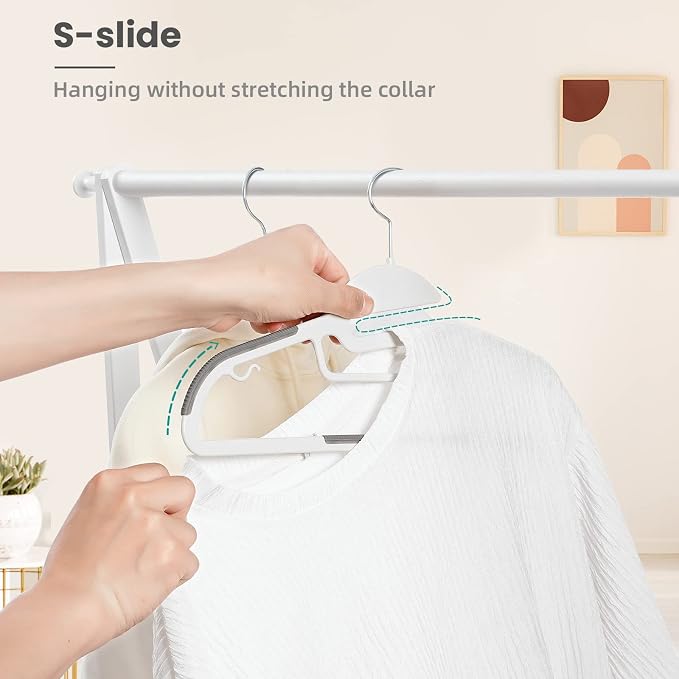 BAGAIL Plastic Hangers 50 Pack with Non-Slip Design,0.2 Inches Thick, 360°Swivel Hook Space Saving Organizer for Bedroom Closet,Shirts,Pants(White- S Shaped) - Image 4