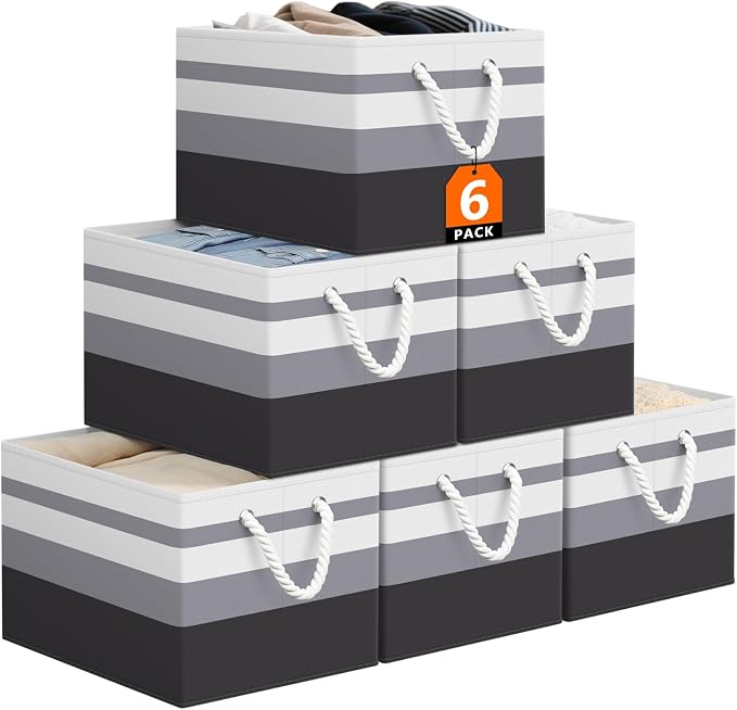 StorageTastic Storage Bin,Collapsible Storage Basket For Organizing,Large Storage Boxes With Rope Handles,Storage Containers,Gradient Grey,6 Pack by StorageTastic