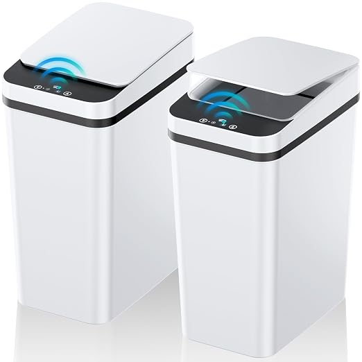 KOEYLE 2 Pack 2.2 Gallon Automatic Touchless Garbage Can, Small Motion Sensor Smart Trash Can, Slim Waterproof Trash Bin for Bedroom, Bathroom, Office, Living Room, White by KOEYLE