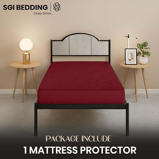 SGI bedding Waterproof RV Bunk Cot Bed Mattress Protector 36X75 for Narrow Twin Camping Bed Mattress Pad Cover, Truck Sleeper & RV Beds - Soft, Noiseless, Breathable, 15" Deep Pocket - Burgundy