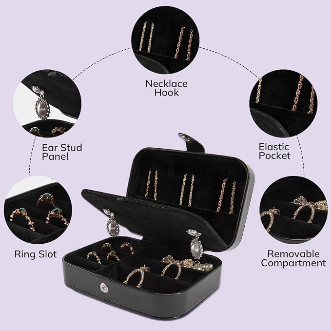 Smileshe Jewelry Box, PU Leather Small Portable Travel Case, 2 Layers Organizer Display Storage Holder Boxes for Rings, Earrings, Necklaces, Bracelets - Image 3