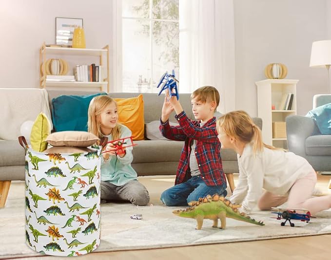 HIYAGON Dinosaur Kids Laundry Hamper Baby Laundry Basket Cute Kids Hamper Toy Storage Bin Boys Hamper and Girls Dinosaur Room Decor(Toy Dinosaur) - Image 3