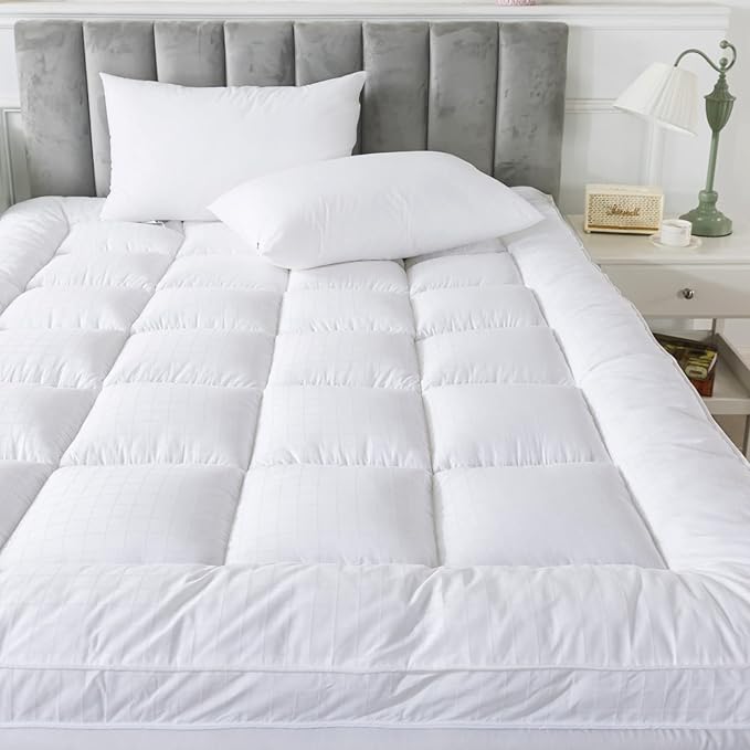 Cotton Cooling Mattress Pad with Deep Pocket - Extra Thick Mattress Topper (Full) 2" Thick Gueest with Deep Fitted Skirt Quilted Stretch Pillow Top,Down Alternative Fill,Breathable