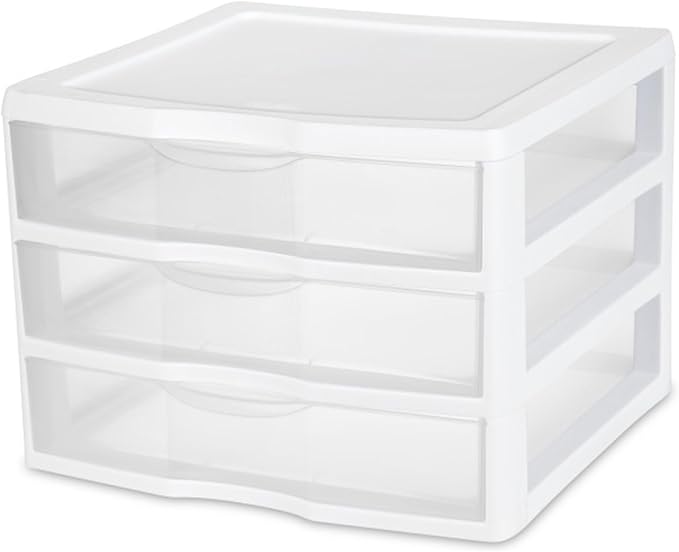 Sterilite 3-Pack Wide 3 Drawer Unit, Plastic Desktop Organizer with Clear Drawers, White Frame - Stackable Multi-Purpose Storage for Office Supplies, Craft Rooms, Classrooms and Home Organization - Image 4