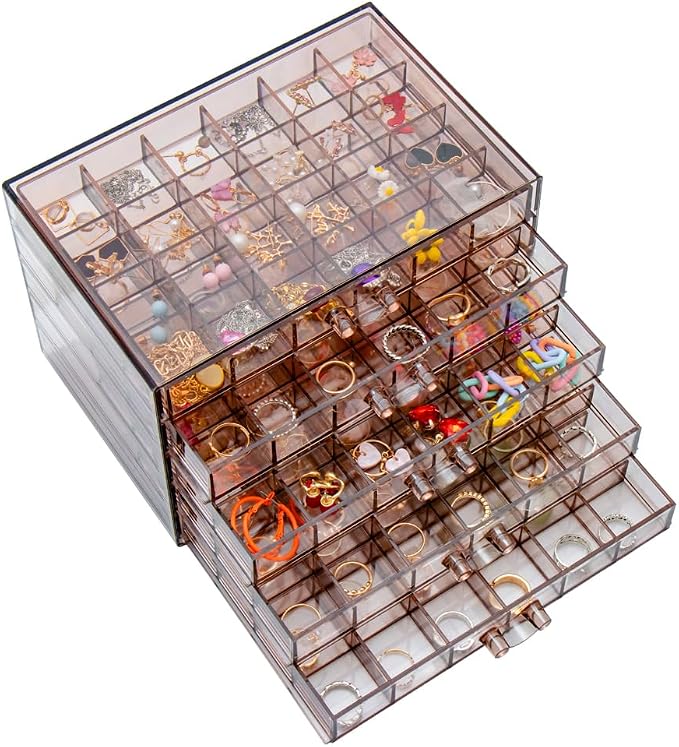 YUFONG Earring Storage Box Organizer, Acrylic Jewelry Storage Box Holder 5 Drawers Transparent Jewelry Display Stand with 120 Small Compartments Gift Boxes for Women Girls (Clear Purple Brown) by YUFONG