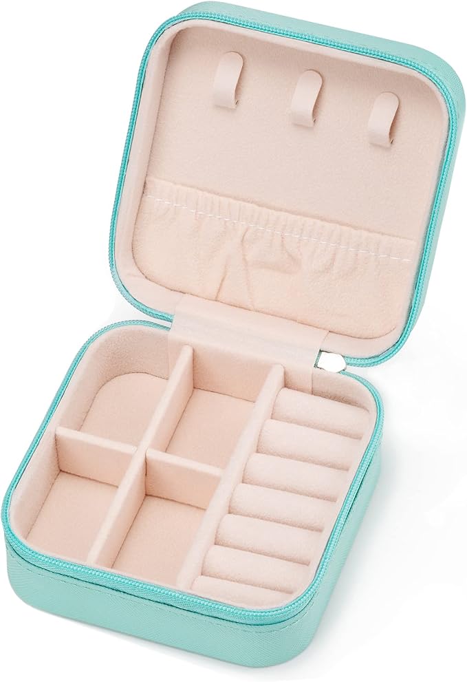 Mini Jewelry Travel Case,Small Jewelry Box,Traveling Jewelry Organizer,Portable Jewellery Storage Holder for Rings Earrings Necklace Bracelet Bangle for Girls Women(Blue - 1 pack) by VOMNA