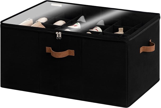 StorageWorks Shoe Organizer for Closet, Fits up to 24 Pairs, Shoe Cubby Storage Containers with Adjustable Dividers and Clear Cover, Black by StorageWorks