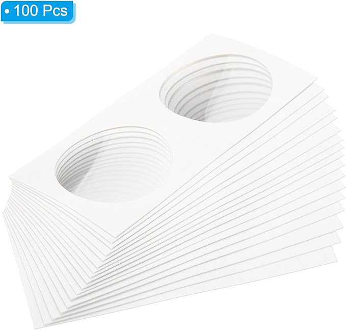 PATIKIL 2 x 2 Coin Flips, 100 Pack 40mm Cardboard Coin Holder Paper Coin Holders for Coin Collection Supplies Collector, White