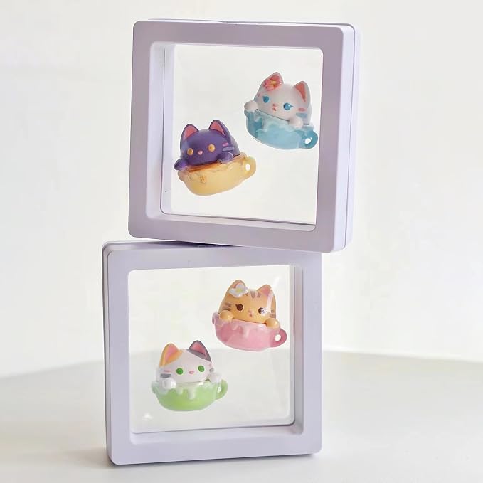 12PCS 3D Floating Frame Display Stand, Jewelry Box, Gift Box, Ornament Organizer, Small Travel Jewelry Box, PE Film Anti-Oxidation, Suspended Display Box Stackable (White, 2.75 * 2.75) - Image 2