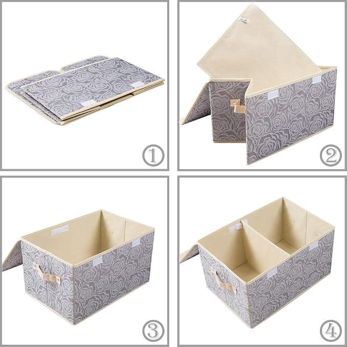 PRANDOM Large Foldable Storage Bins with Lids Fabric Decorative Storage Box Cubes Organizer Containers Baskets with Cover Handles Removable Divider for Home Bedroom Closet 17.3x11.8x9.8 Inch 3 Pack - Image 5
