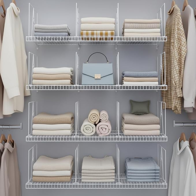 Wire Shelf Dividers - White Closet Organization & Storage Organizer - No Tool Shelf Divider for Wire Shelves - Metal Shelf Accessories – for 12“ Deep Wire Shelves – Tall 12” Height – 20 Pack - Image 5