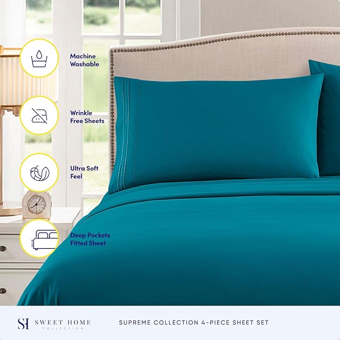 Full Size Sheet Sets - Breathable Luxury Sheets with Full Elastic & Secure Corner Straps Built In - 1800 Supreme Collection Extra Soft Deep Pocket Bedding, Sheet Set, EXTRA DEEP pocket - Full, Teal