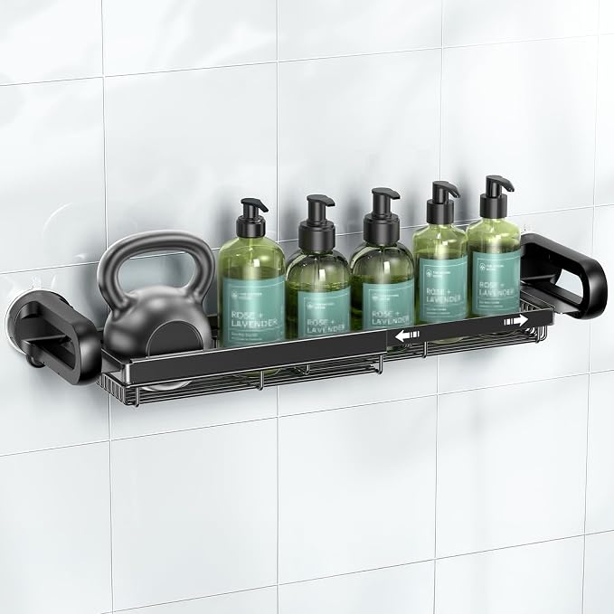 JOTPE Shower Caddy Suction Cup, Expandable Suction Shower Shelf with Large Capacity, Heavy Duty Shower Organizer Powerful Max Hold 22lbs, Removable Waterproof Metal Basket for Bathroom Kitchen Storage by SHOWERORGANIZERANDSTORAGE