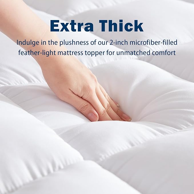 SINWEEK Dual Layer 4 Inch Memory Foam Mattress Topper, Queen Size, 2 Inch Cooling 5-Zone Gel Memory Foam Plus 2 Inch Extra Thick Pillowtop Cover, Pressure Relieve Soft Mattress Pad,Light Blue