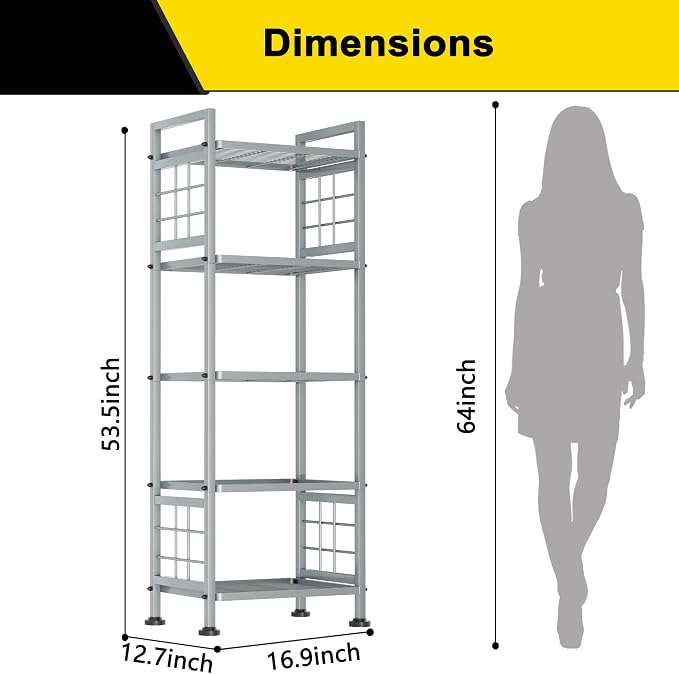 GIOTORENT 5-Wire Standing Storage Shelf, Metal Shelving Unit Pantry Rack for Laundry Kitchen Bathroom Organizer(Silver) - Image 2