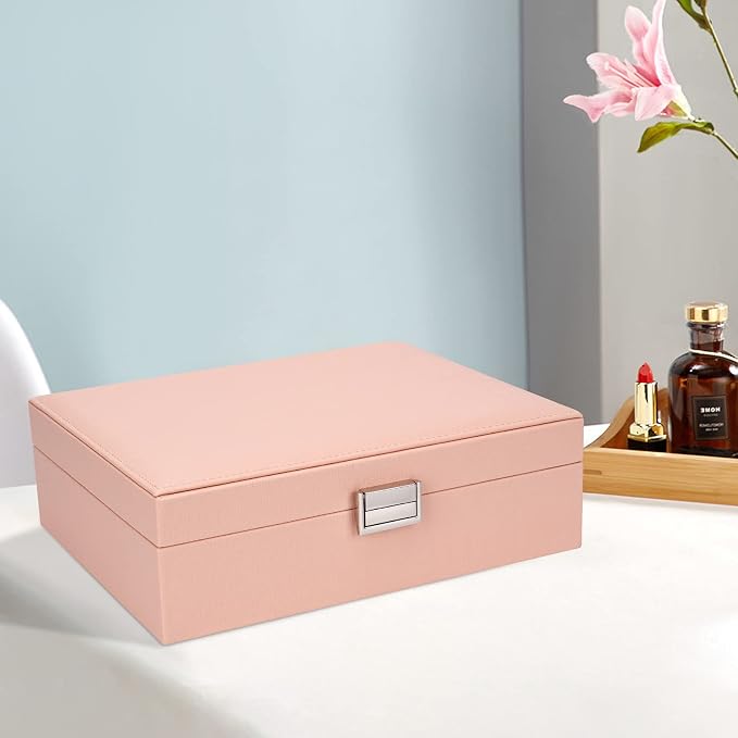 Jewelry Organizer Box Travel Jewelry Box Storage Organizer Case Earring Ring Necklace Box Large Travel Jewelry Case/PINK - Image 6