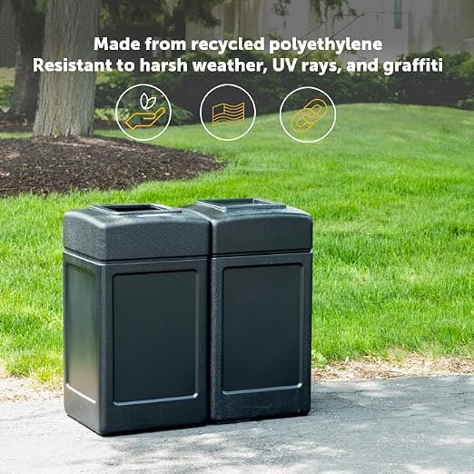 Commercial Zone 732101 Open-Top Indoor/Outdoor Square 42 Gallon Large Waste Trash Container Bin, Black - Image 4
