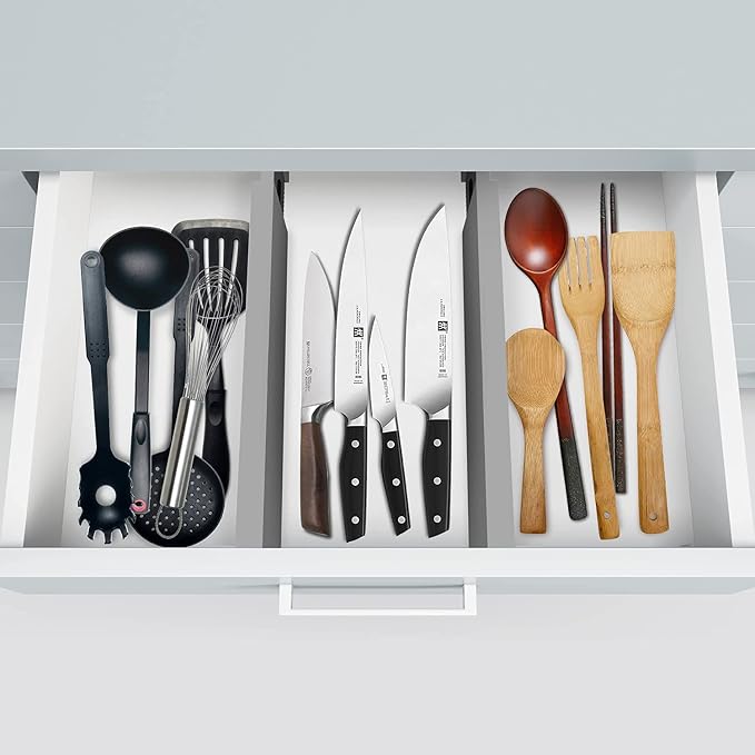 6-Pack Drawer Dividers - 2.6 Inches High, Adjustable 16 to 22 Inches Bamboo Drawer Organizer, Large Expandable Separator for Clothes, Dresser, Bedroom, Bathroom, Baby, Office, Kitchen Utensils, Gray - Image 7