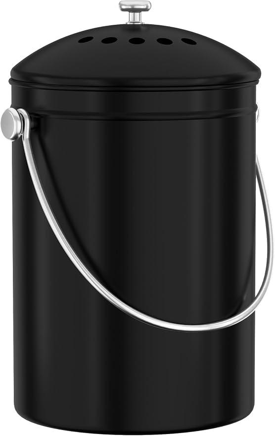 Utopia Kitchen Compost Bin for Kitchen Countertop, 1.3 Gallon Compost Bucket for Kitchen with Lid, Includes 1 Spare Charcoal Filter (Black) by UTOPIAKITCHEN