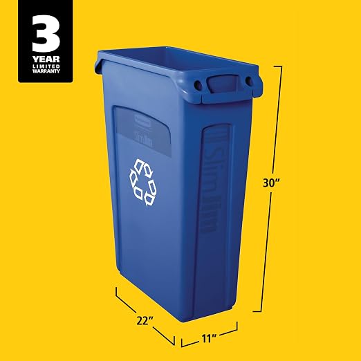 Rubbermaid Commercial Products Slim Jim Plastic Rectangular Recycling Bin/Trash Can with Venting Channels 23 Gal Blue for Kitchens/Classrooms/Offices/Back of House - Image 7