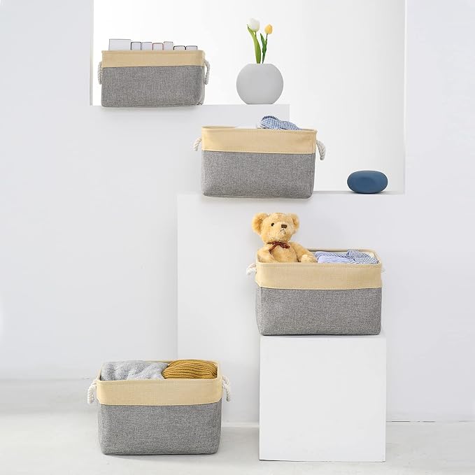 TheWarmHome Storage Basket for Organizing - 3 Pack 14x10x7 inch Large Collapsible Storage Bin for Shelves, Fabric Storage Cubes for Organizer ClosetCloth Gift Toy (Grey & Gold) - Image 4