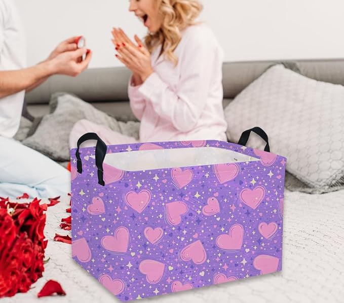 Rectangular Valentine's Day Baskets,Heart Basket,Girls Basket Kids Storage Bin Love Room Decor for Home.(Purple Heart) - Image 4