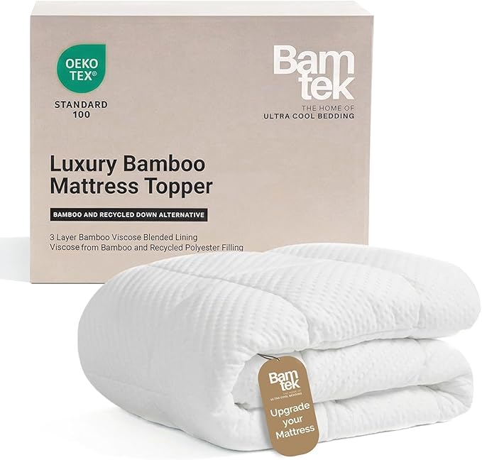 Plush Cooling California King Mattress Topper with Bamboo Viscose Cover - Soft Pillow Top Design for Back Pain Relief and Pressure Point Comfort - 72 x 84 Inches