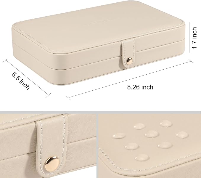 LANDICI Small Jewelry Box for Women Girls, PU Leather Travel Jewelry Case, Portable Jewelry Organizer Storage Holder Display for Ring Earrings Necklace Bracelet Brooch Men Kids Gift, Apricot - Image 6