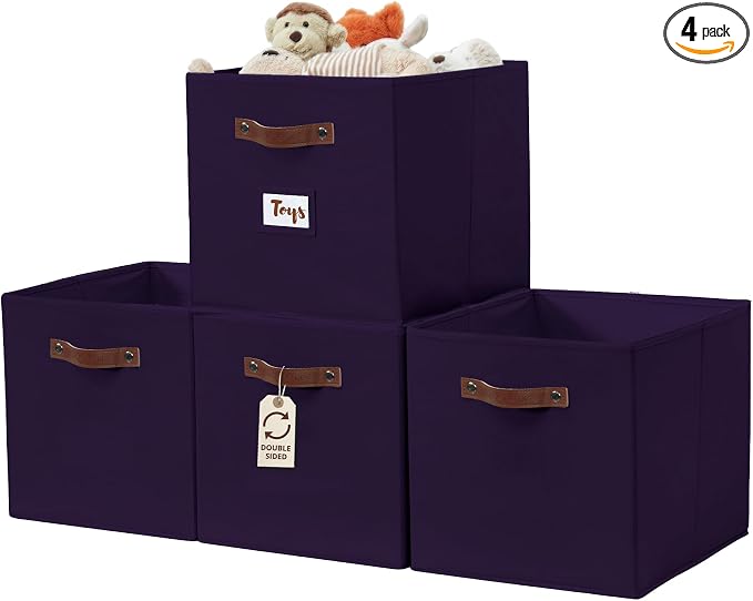 DECOMOMO Storage Baskets, 13x15x13 Storage Cube Bins with Labels for Organizing Shelves Kallax (Kallax / 4pcs, Deep Violet) by DECOMOMO