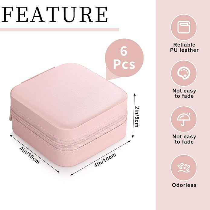 Hillban Bridesmaid Gifts Jewelry Box with Mirror, PU Leather Small Travel Jewelry Case Organizer Storage for Women Girls - Image 2